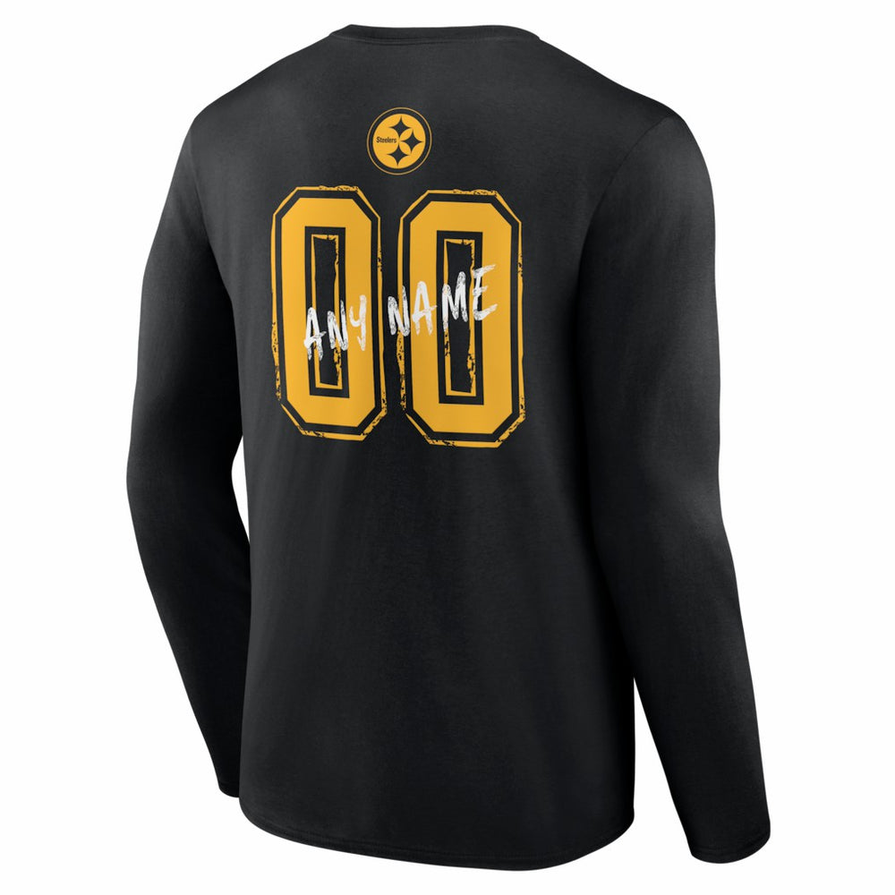 Pittsburgh Steelers Hustle Personalized Name & Number Long Sleeve T-Shirt Black