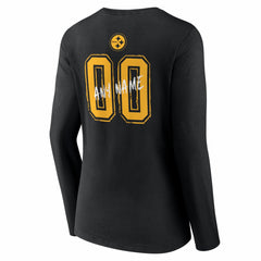 Pittsburgh Steelers Women's Hustle Personalized Name & Number Long Sleeve V-Neck T-Shirt Black