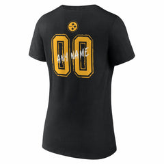 Pittsburgh Steelers Women's Hustle Personalized Name & Number V-Neck T-Shirt Black