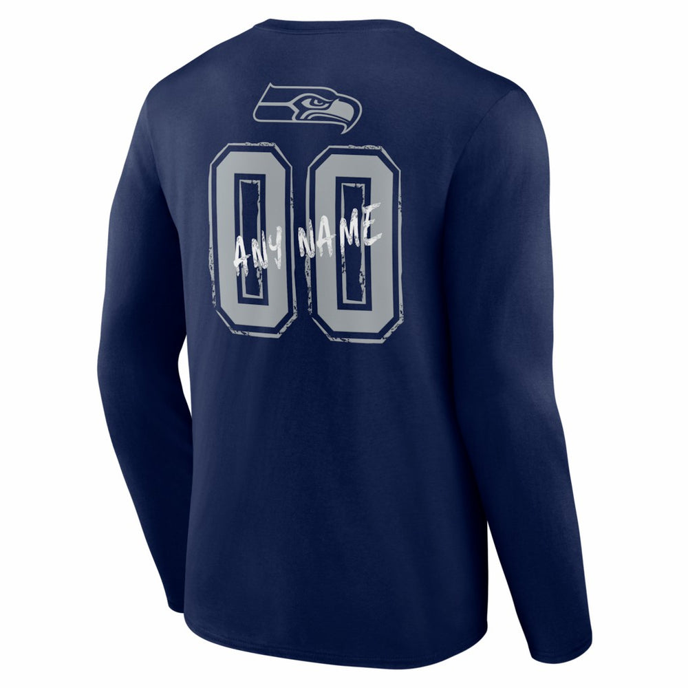 Seattle Seahawks Hustle Personalized Name & Number Long Sleeve T-Shirt College Navy