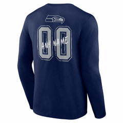 Seattle Seahawks Hustle Personalized Name & Number Long Sleeve T-Shirt College Navy