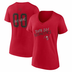 Tampa Bay Buccaneers Women's Hustle Personalized Name & Number V-Neck T-Shirt Red