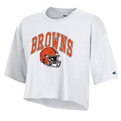 Cleveland Browns Champion Women's Boyfriend Cropped T-Shirt White