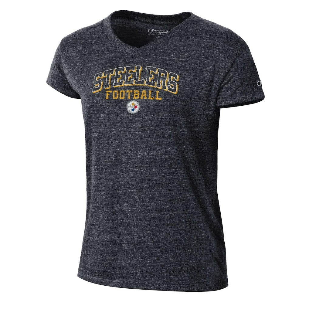Pittsburgh Steelers Champion Women's Triumph Tri-Blend V-Neck T-Shirt Black