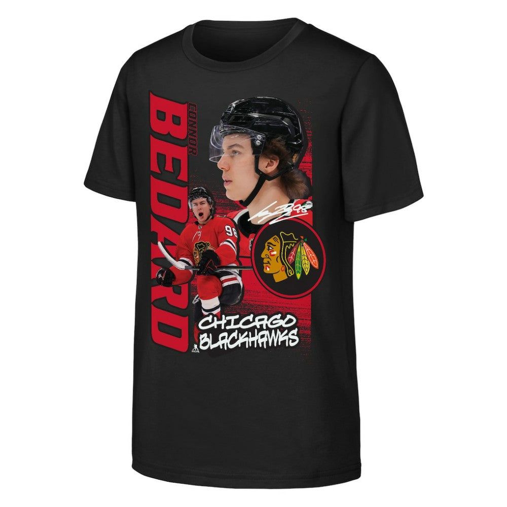 NHL Connor Bedard Chicago Blackhawks Outerstuff Youth Playmaker T-Shirt - Black