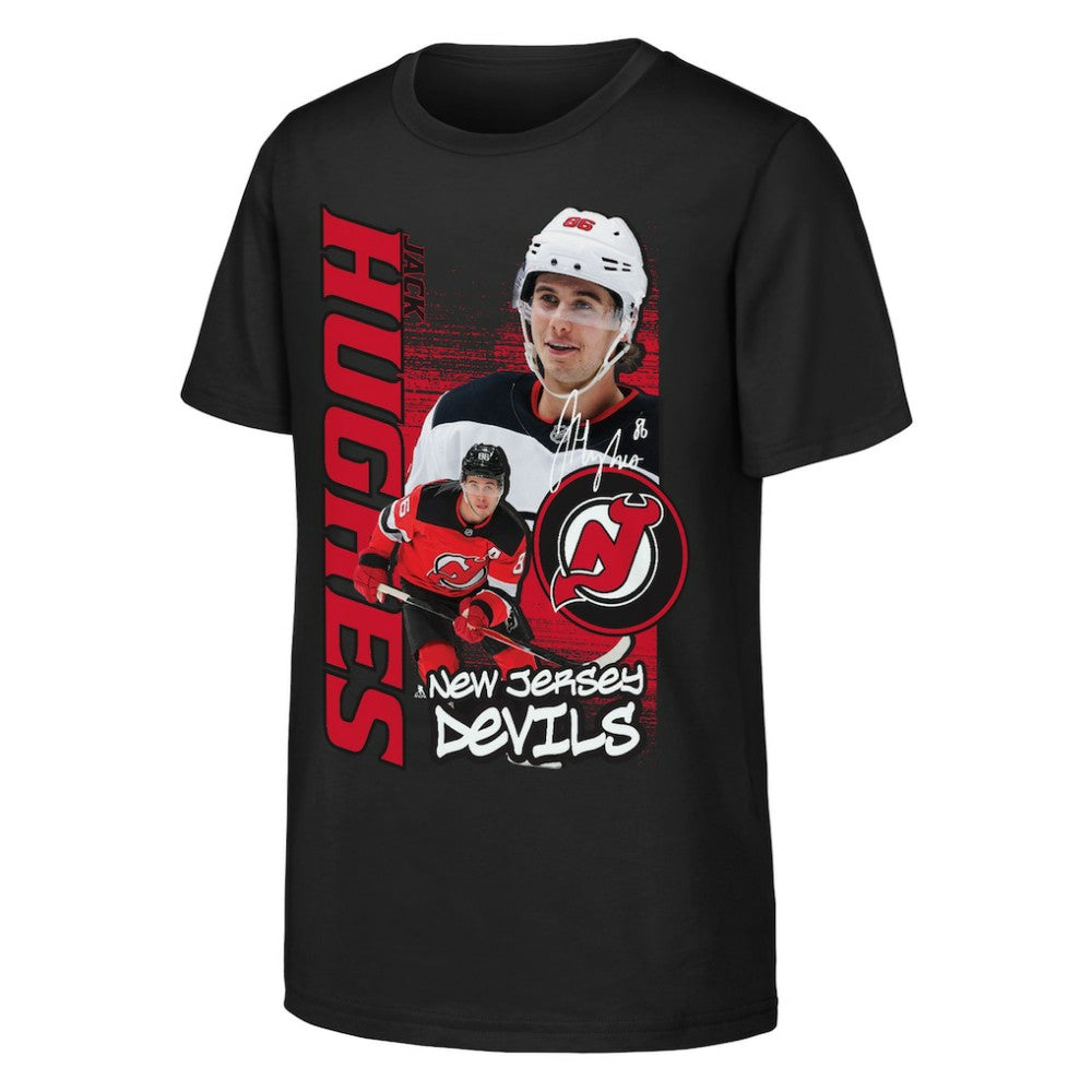 NHL Jack Hughes New Jersey Devils Outerstuff Youth Playmaker T-Shirt - Black