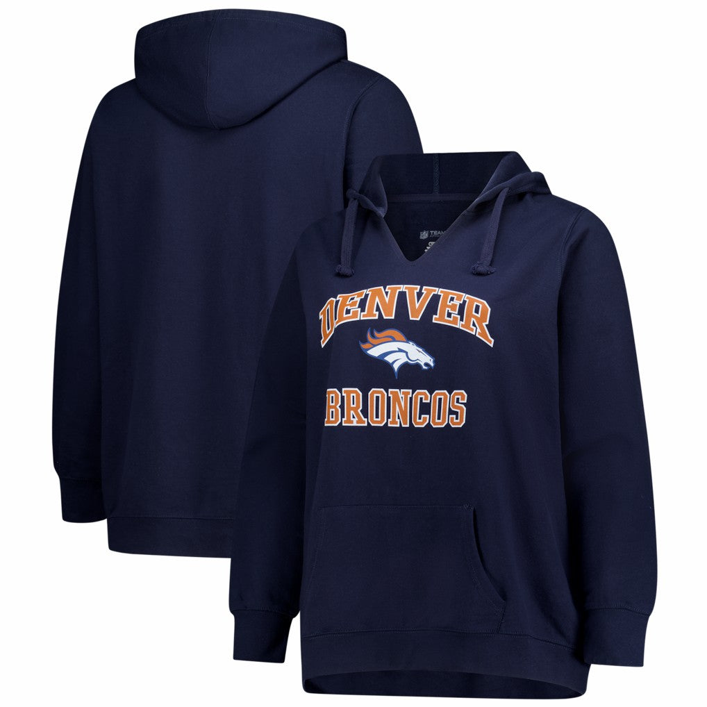 Denver Broncos Women's Plus Size Heart & Soul Notch Neck Hoodie Navy