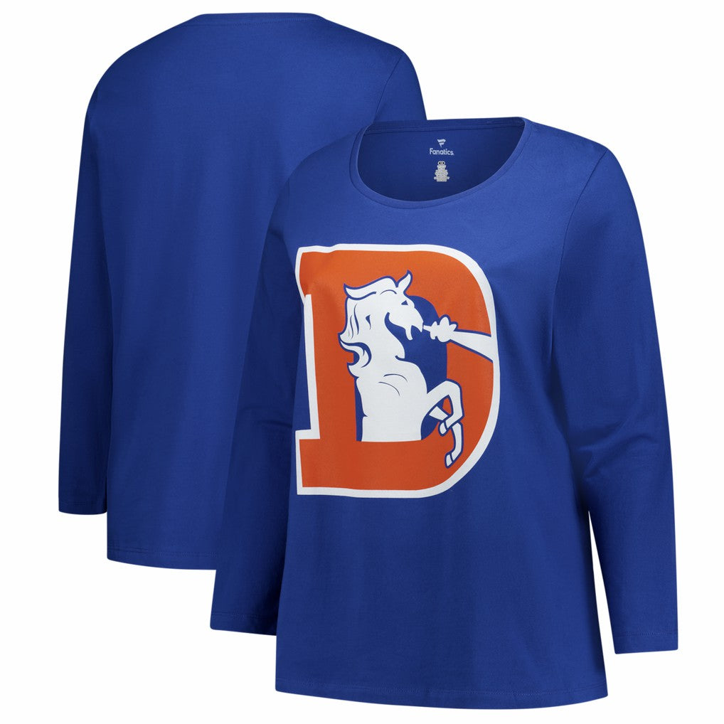 Denver Broncos Women's Plus Size Primary Logo Long Sleeve Scoop Neck T-Shirt Royal
