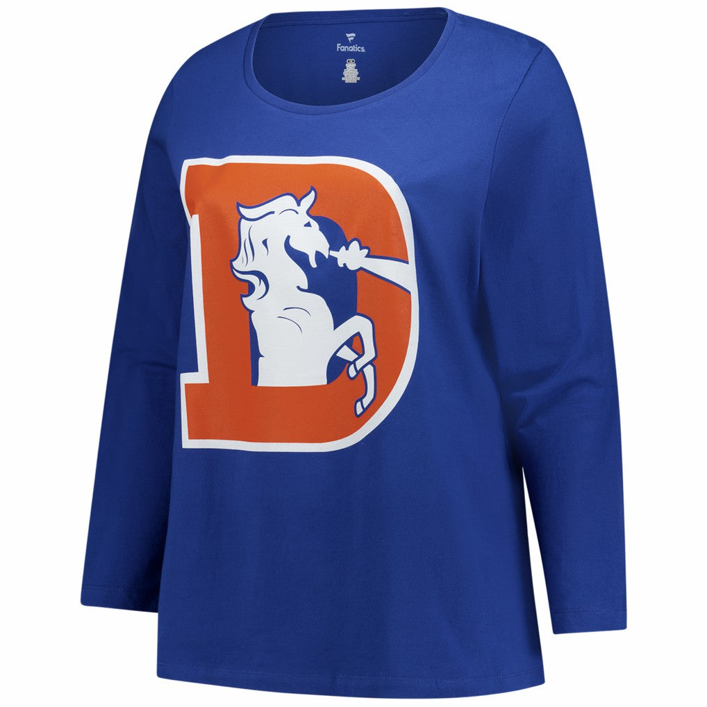 Denver Broncos Women's Plus Size Primary Logo Long Sleeve Scoop Neck T-Shirt Royal