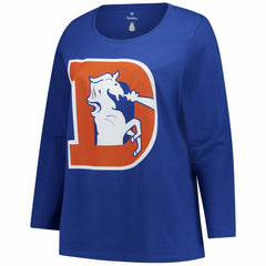 Denver Broncos Women's Plus Size Primary Logo Long Sleeve Scoop Neck T-Shirt Royal