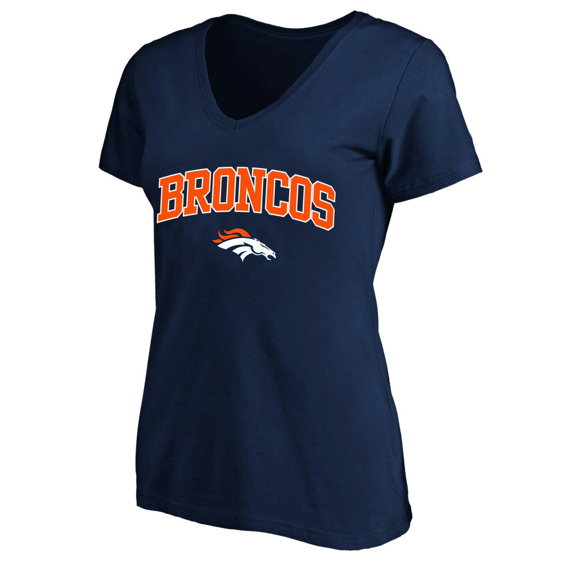 Denver Broncos Women's Plus Size Arch Over Logo V-Neck T-Shirt Navy