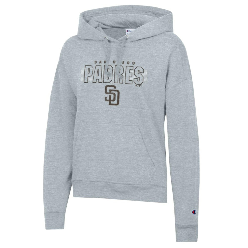 San Diego Padres Champion Women's Distressed Powerblend Hoodie - Heather Gray Hoodies