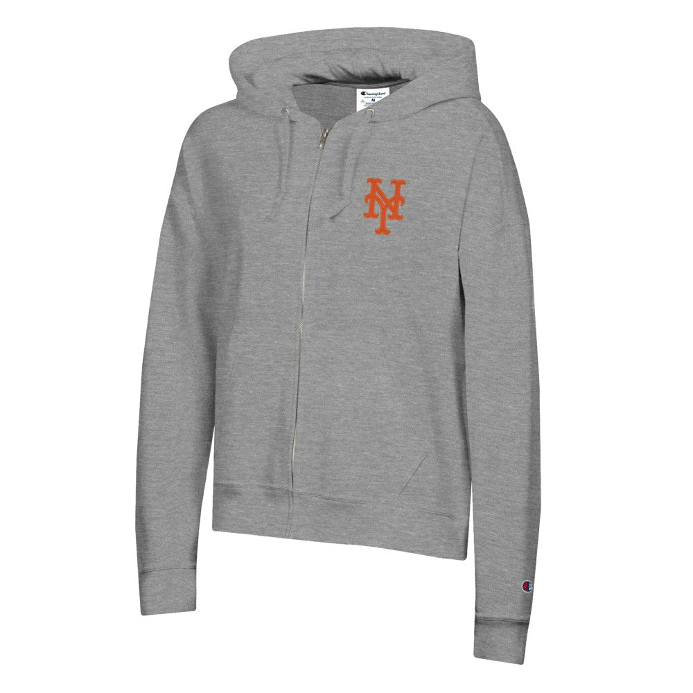 New York Mets Champion Women's Powerblend Fleece Full-Zip Hoodie - Heather Gray Hoodies