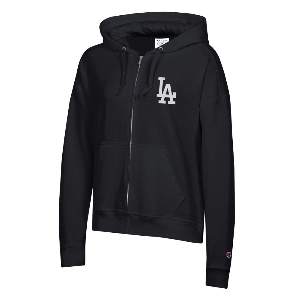 Los Angeles Dodgers Champion Women's Powerblend Fleece Full-Zip Hoodie - Black Hoodies