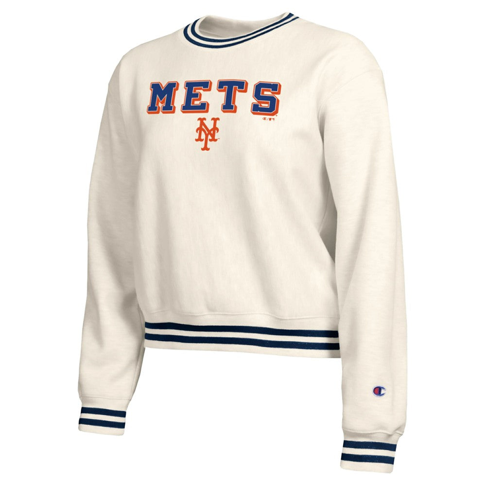 New York Mets Champion Women's Reverse Weave Sweatshirt - Cream Sweatshirts