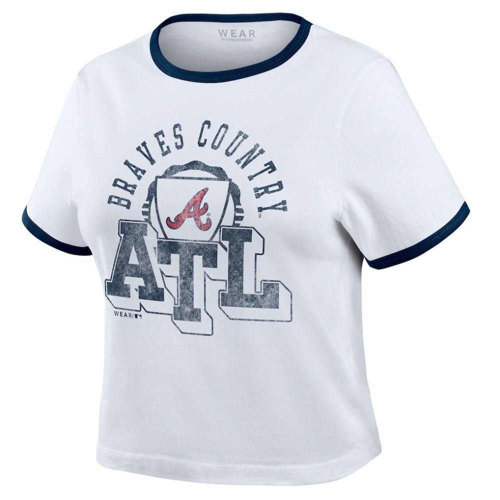 Atlanta Braves WEAR by Erin Andrews Women's Ringer Baby T-Shirt - White T-shirts