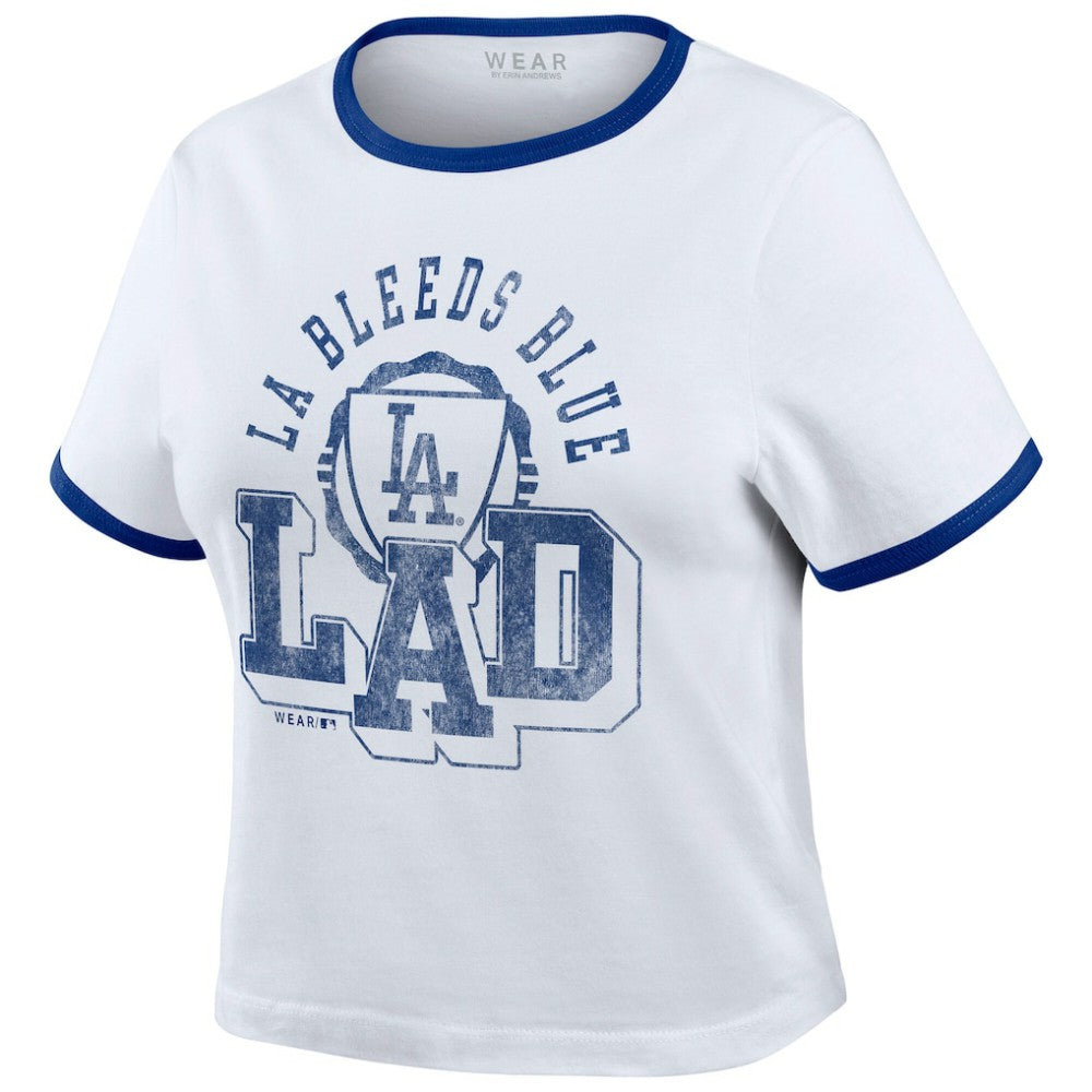 Los Angeles Dodgers WEAR by Erin Andrews Women's Ringer Baby T-Shirt - White T-shirts
