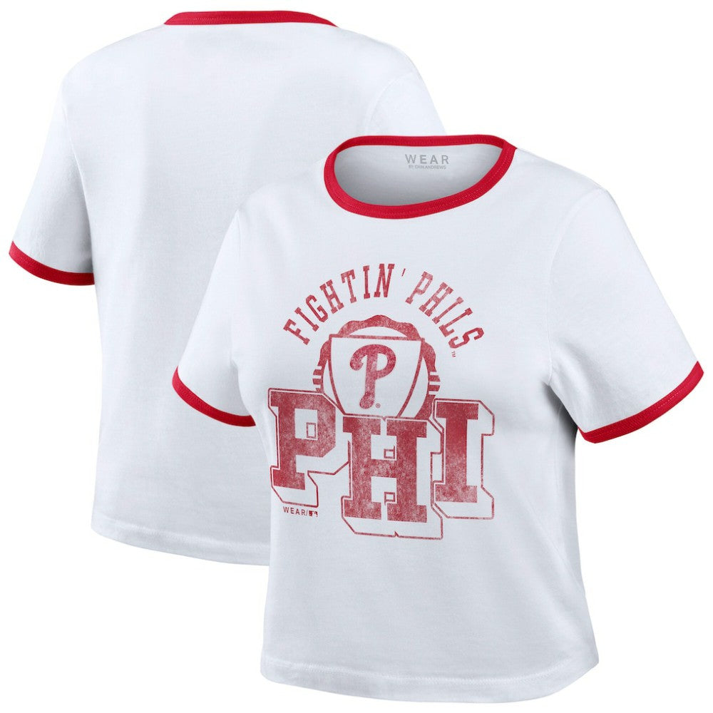 Philadelphia Phillies WEAR by Erin Andrews Women's Ringer Baby T-Shirt - White T-shirts