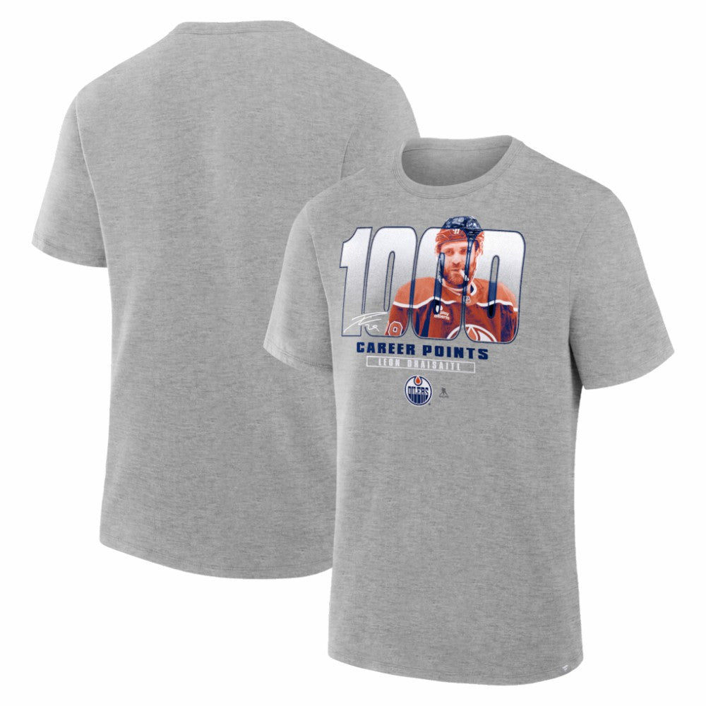 NHL Leon Draisaitl Edmonton Oilers 1000 Career Points Legacy T-Shirt - Gray