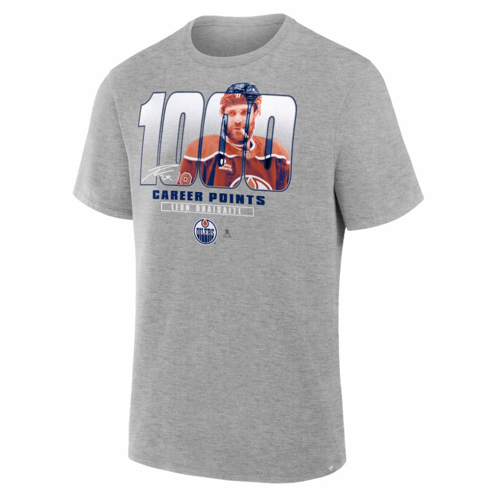 NHL Leon Draisaitl Edmonton Oilers 1000 Career Points Legacy T-Shirt - Gray
