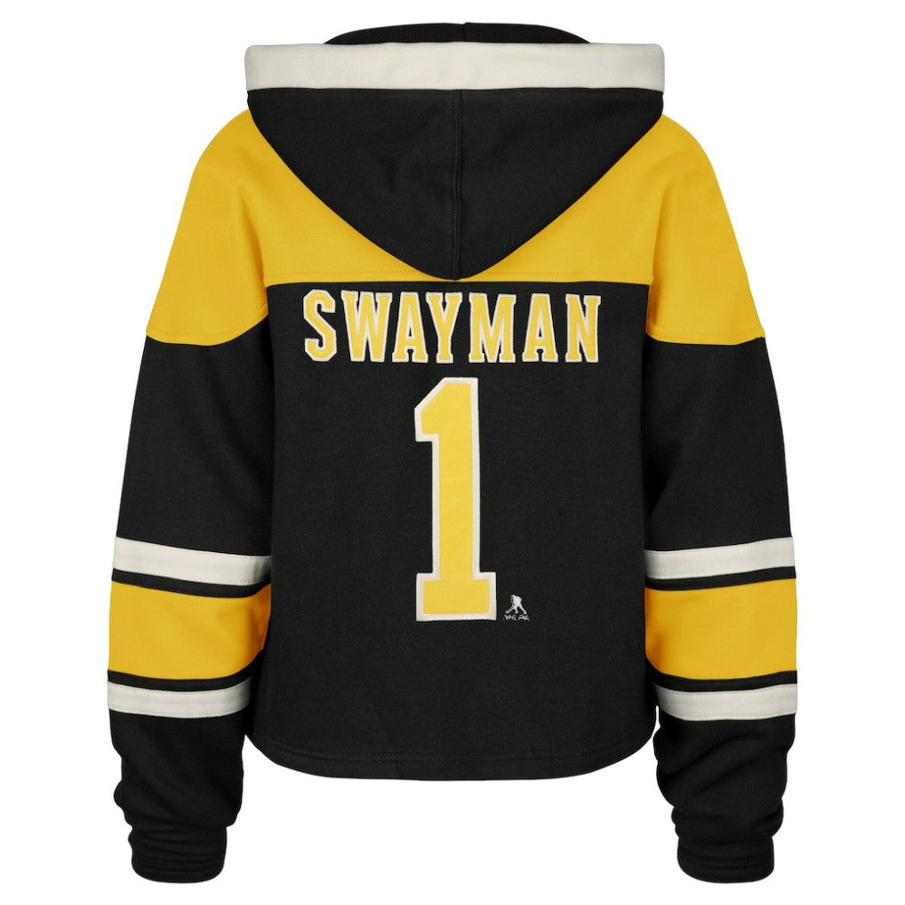 NHL Jeremy Swayman Boston Bruins '47 Women's Superior Lacer Cropped Pullover Hoodie - Black