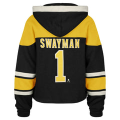 NHL Jeremy Swayman Boston Bruins '47 Women's Superior Lacer Cropped Pullover Hoodie - Black