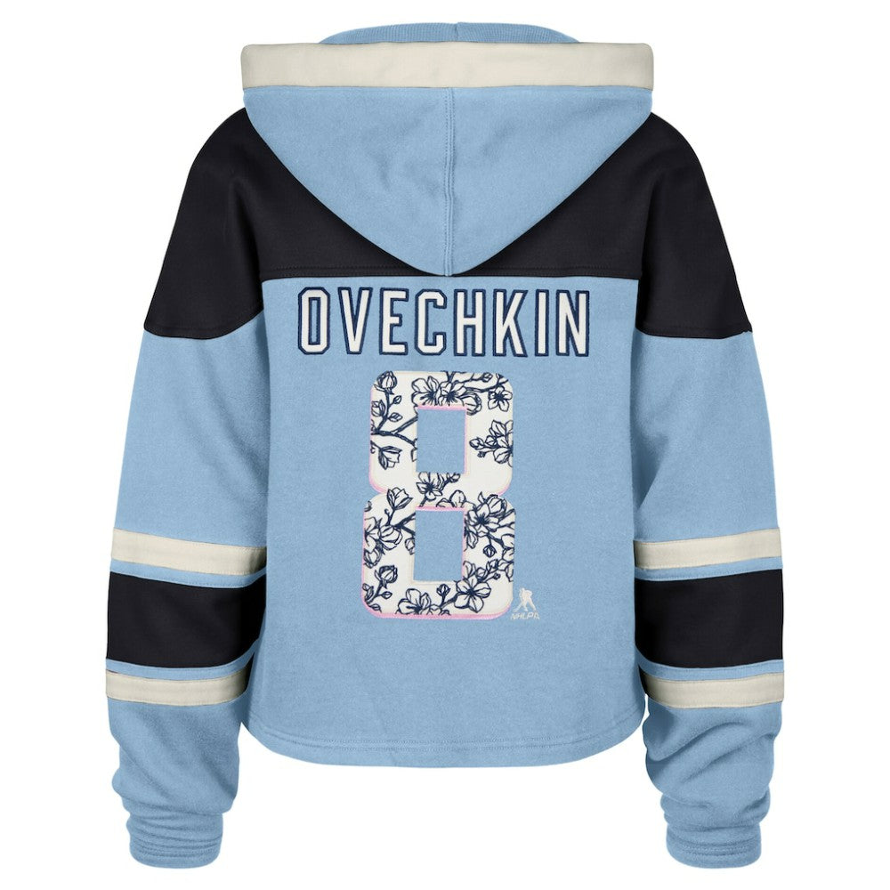NHL Alexander Ovechkin Washington Capitals '47 Women's Cherry Blossom Superior Lacer Cropped Pullover Hoodie - Light Blue