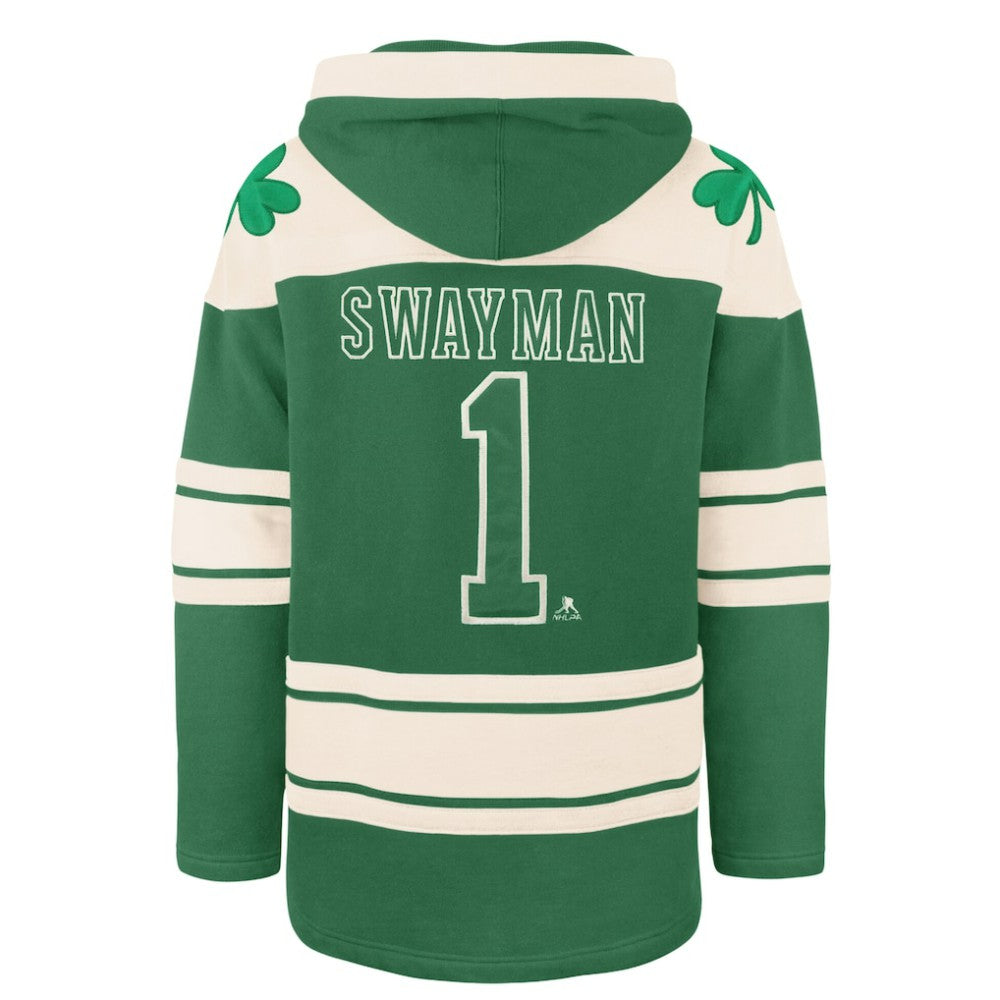 NHL Jeremy Swayman Boston Bruins '47 St. Patrick's Day Player Name & Number Lacer Pullover Hoodie - Kelly Green