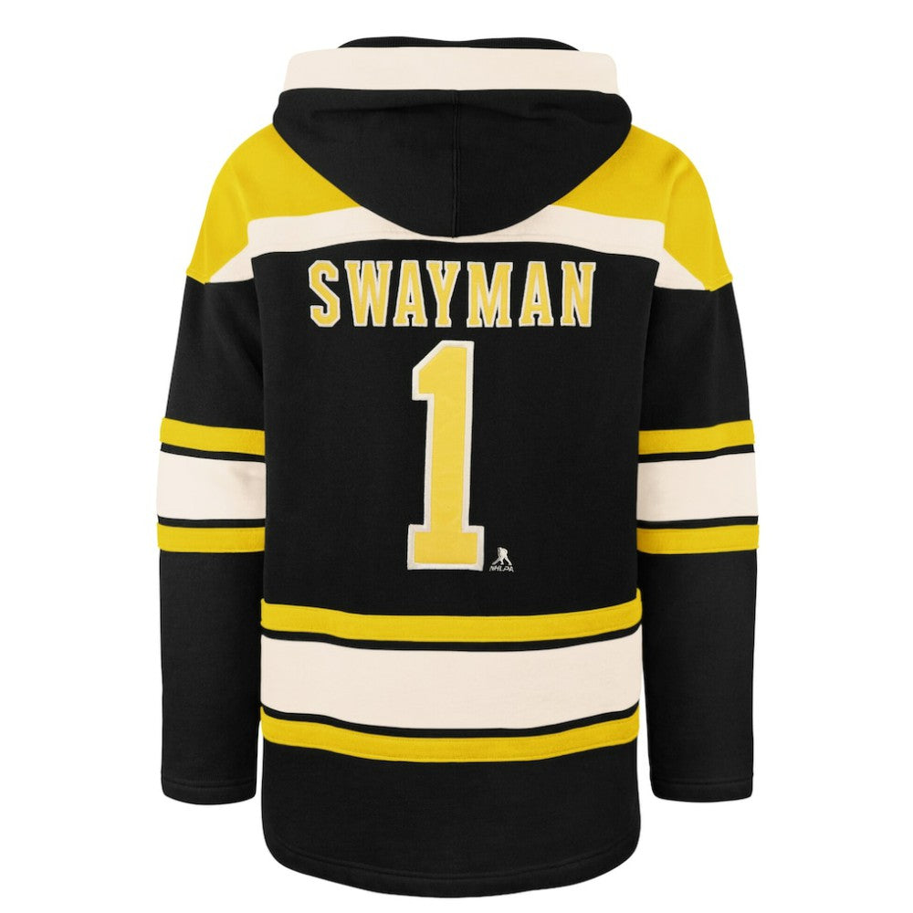 NHL Jeremy Swayman Boston Bruins '47 Player Name & Number Lacer Hoodie - Black