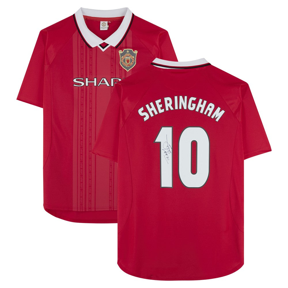 Teddy Sheringham Manchester United Autographed 1999 Red UEFA Champions League Home Jersey Icons