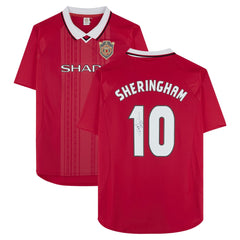 Teddy Sheringham Manchester United Autographed 1999 Red UEFA Champions League Home Jersey Icons