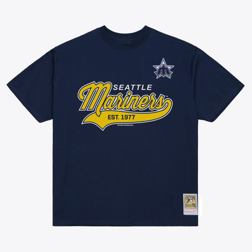 Seattle Mariners Mitchell & Ness Script Sweep Arch T-Shirt - Navy T-shirts