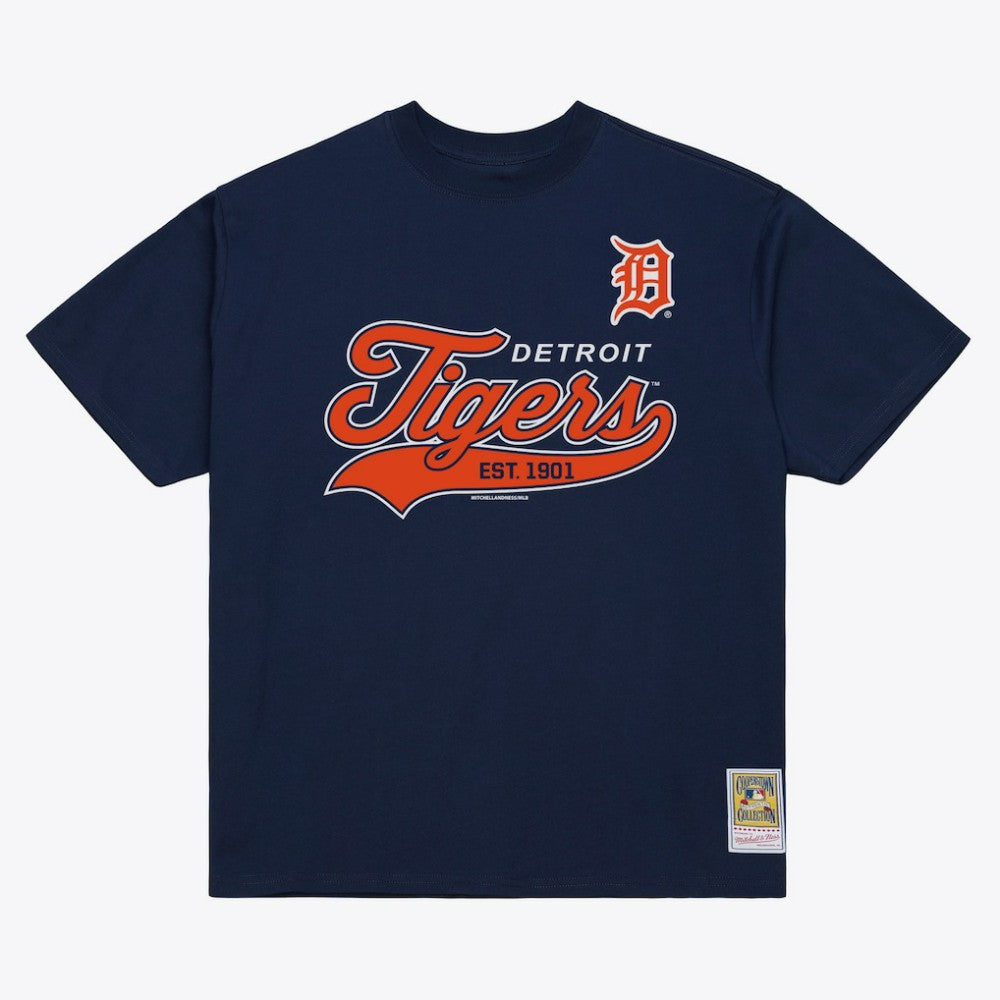 Detroit Tigers Mitchell & Ness Script Sweep Arch T-Shirt - Navy T-shirts