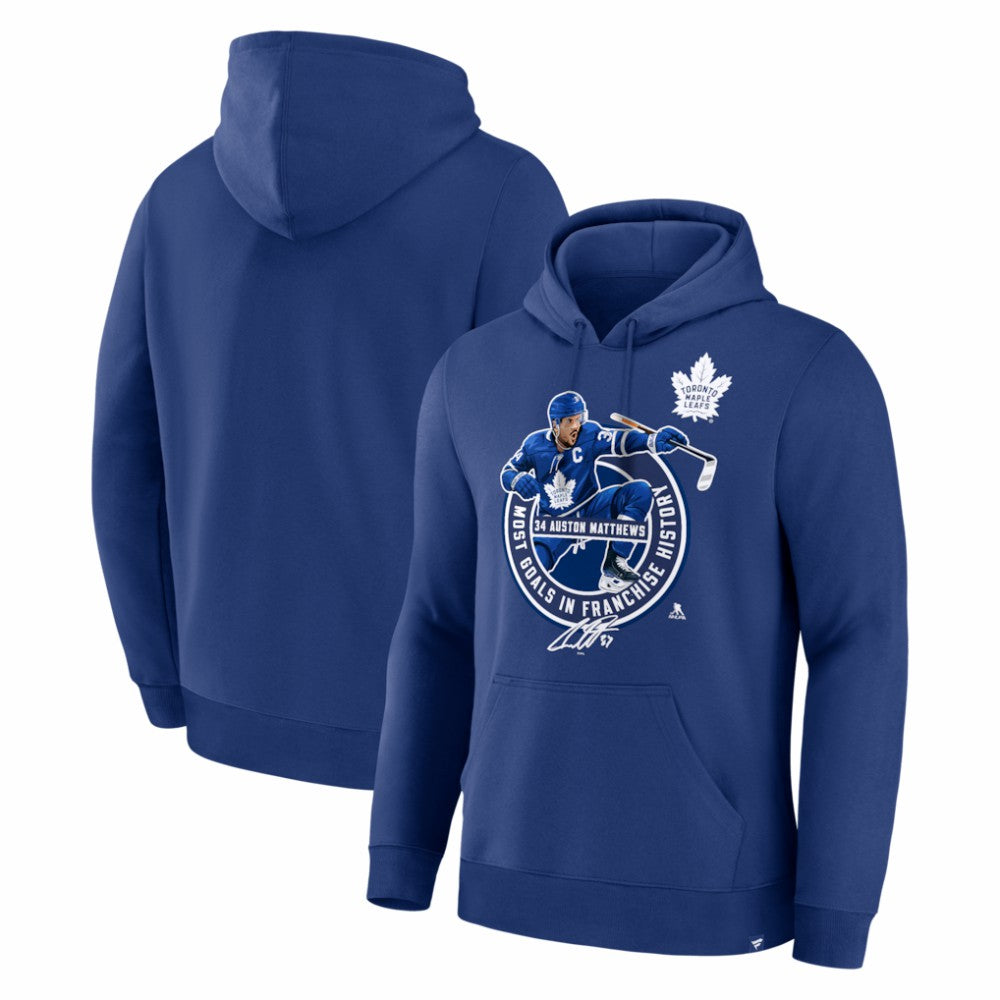 NHL Auston Matthews Toronto Maple Leafs Most Goals in Franchise History Hoodie - Blue