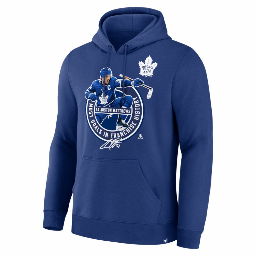 NHL Auston Matthews Toronto Maple Leafs Most Goals in Franchise History Hoodie - Blue