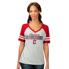 Cleveland Guardians G-III 4Her by Carl Banks Women's Goal Line Raglan V-Neck T-Shirt - Heather Gray T-shirts