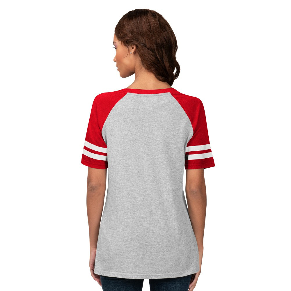 Cleveland Guardians G-III 4Her by Carl Banks Women's Goal Line Raglan V-Neck T-Shirt - Heather Gray T-shirts