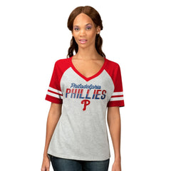 Philadelphia Phillies G-III 4Her by Carl Banks Women's Goal Line Raglan V-Neck T-Shirt - Heather Gray T-shirts