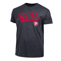 Cincinnati Reds Champion Cooperstown Wordmark Lockup Tri-Blend T-Shirt - Black T-shirts