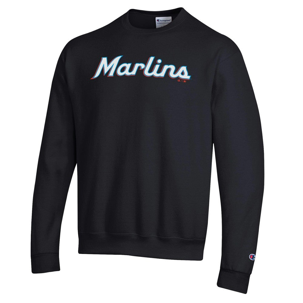 Miami Marlins Champion Powerblend Wordmark Sweatshirt - Black Sweatshirts