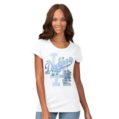 Los Angeles Dodgers G-III 4Her by Carl Banks Women's Floral Endzone T-Shirt - White T-shirts