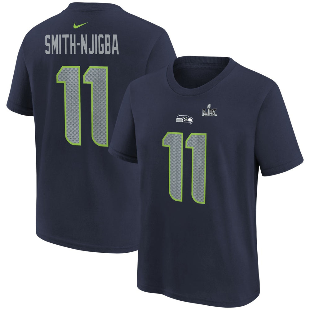 Jaxon Smith-Njigba Seattle Seahawks Youth Super Bowl LX Patch Name & Number T-Shirt College Navy