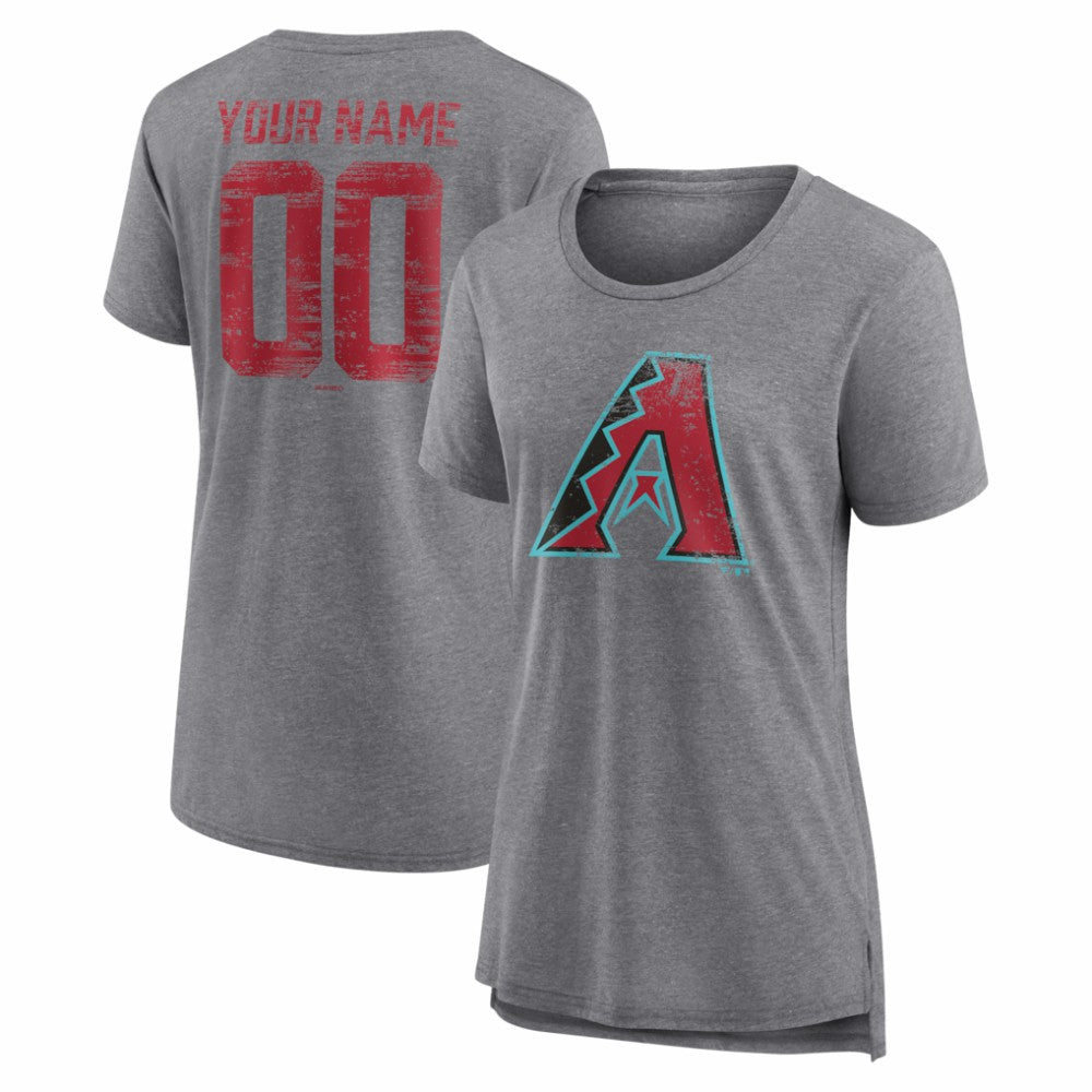 Arizona Diamondbacks Women's Heritage Personalized Any Name & Number Tri-Blend T-Shirt - Gray T-shirts
