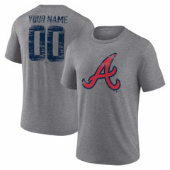 Atlanta Braves Heritage Personalized Any Name & Number Tri-Blend T-Shirt - Gray T-shirts