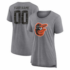 Baltimore Orioles Women's Heritage Personalized Any Name & Number Tri-Blend T-Shirt - Gray T-shirts