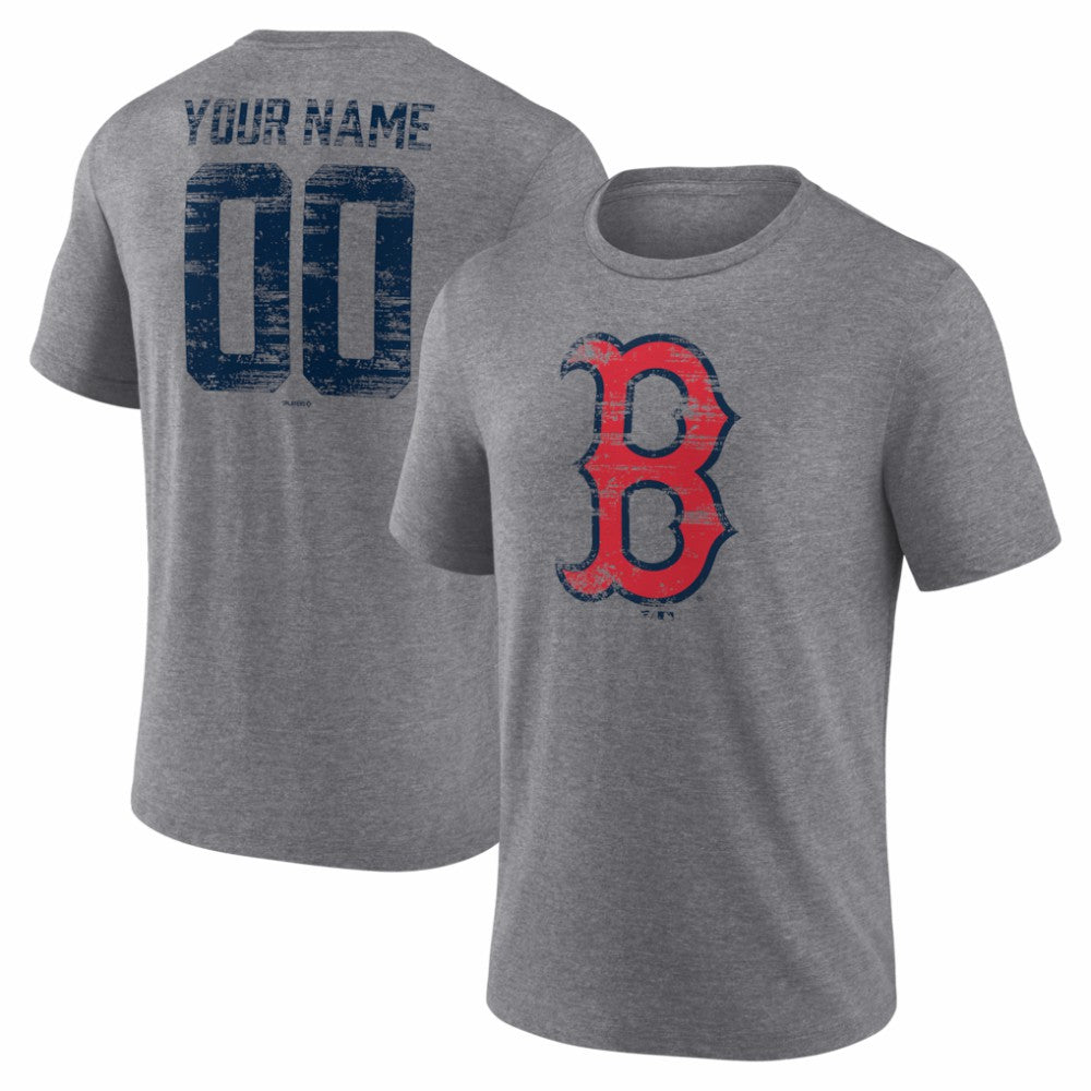Boston Red Sox Heritage Personalized Any Name & Number Tri-Blend T-Shirt - Gray T-shirts