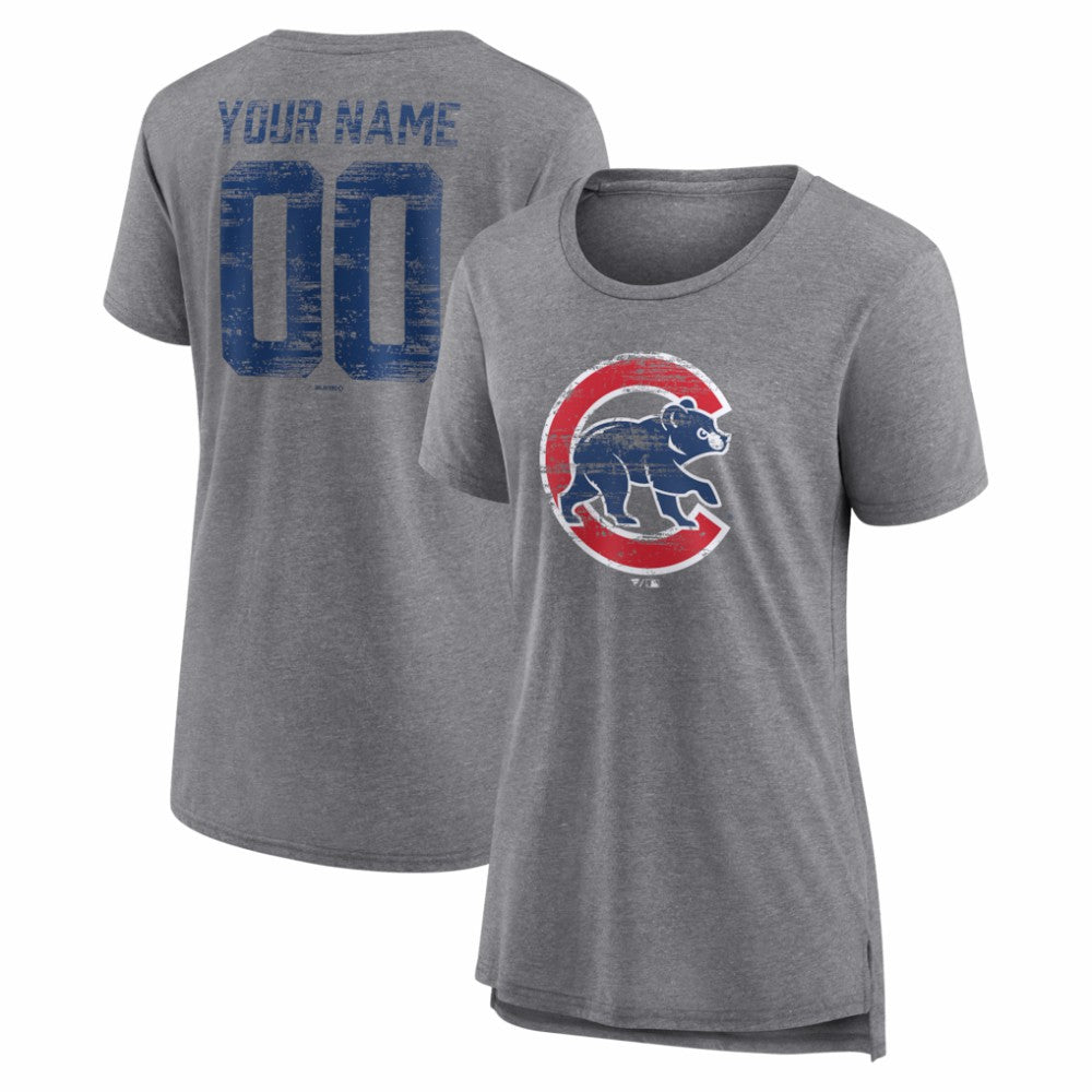 Chicago Cubs Women's Heritage Personalized Any Name & Number Tri-Blend T-Shirt - Gray T-shirts
