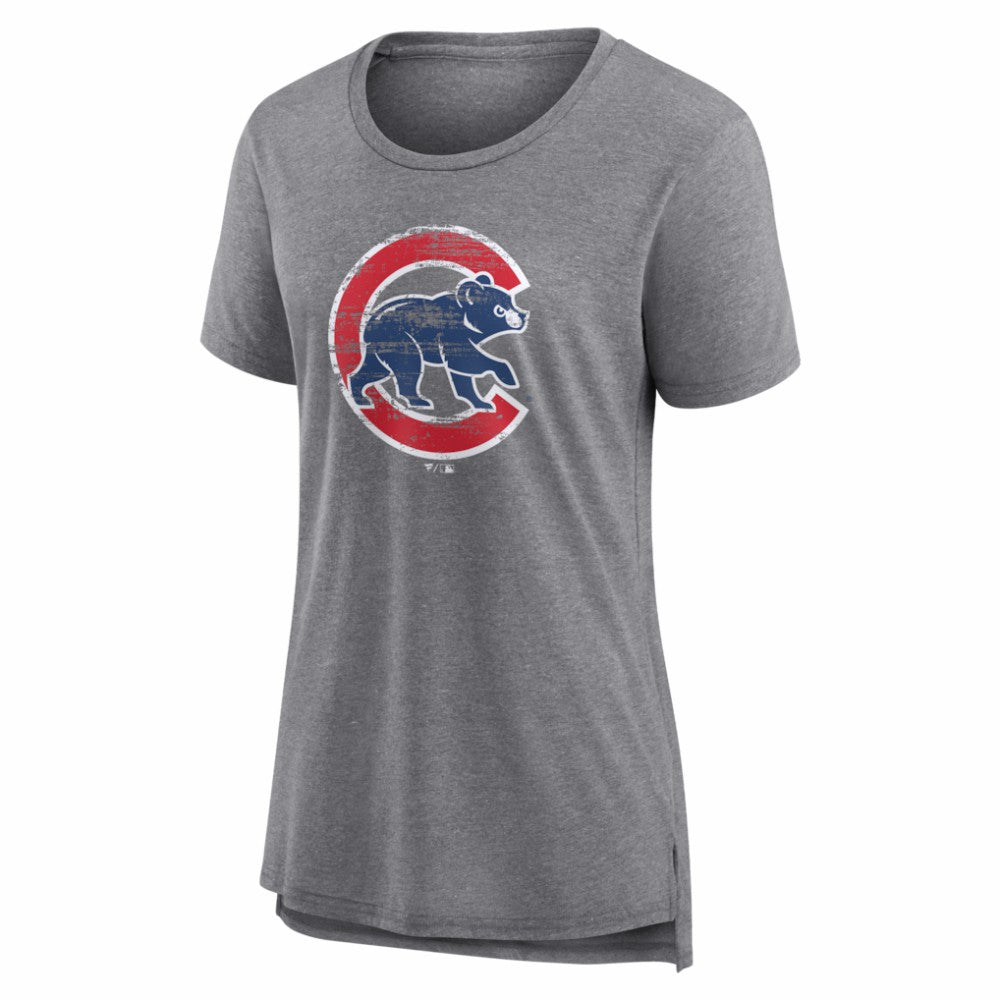 Chicago Cubs Women's Heritage Personalized Any Name & Number Tri-Blend T-Shirt - Gray T-shirts