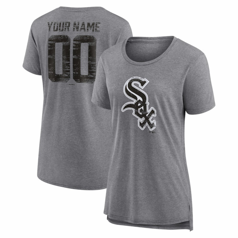 Chicago White Sox Women's Heritage Personalized Any Name & Number Tri-Blend T-Shirt - Gray T-shirts