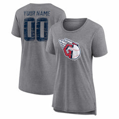 Cleveland Guardians Women's Heritage Personalized Any Name & Number Tri-Blend T-Shirt - Gray T-shirts
